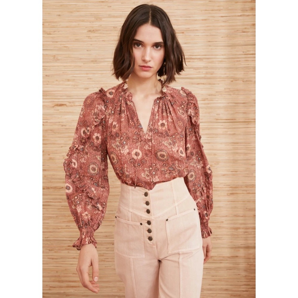 Ulla Johnson Manet blouse women 4 sandalwood floral ruffle boho cottage prairie